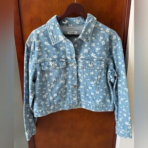 Girls XXL plus 18 Old Navy Blue Floral Trucker Denim Jacket